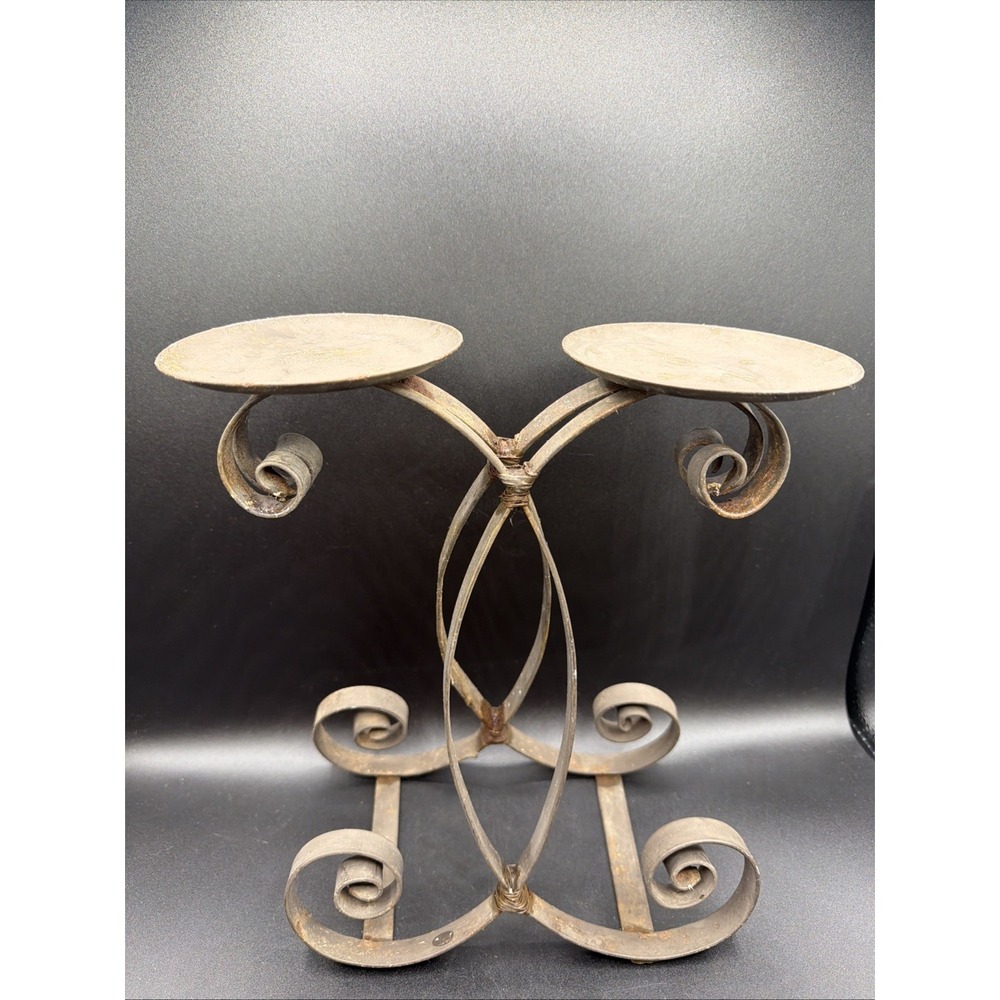 VTG Wrought Iron Double Candelabra  11" Tall Gothic Halloween Dark Academia